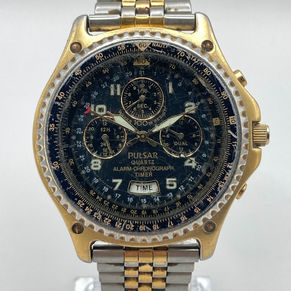 Vtg Pulsar Flightmaster Men's Watch 39mm N945-6A20 Alarm Chronograph New Battery